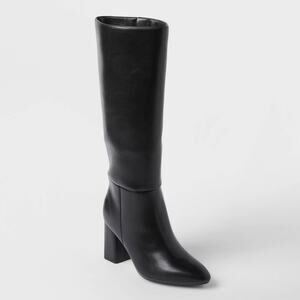 A New Day Womens Evangeline Under Knee Heeled Boots Black 9.5 WC NWT